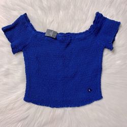 New With Tags Abercrombie & Fitch Royal Blue Shirred Crop Top