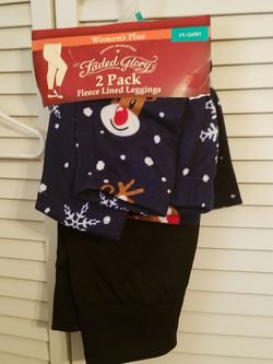 Faded Glory Womens Plus. 2 Pack Fleece Lined Leggings. Bought but dont fit. Can't return with no receipt. Size 1X(16W)