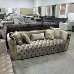 FANCI IVORY VELVET SOFA & LOVESEAT