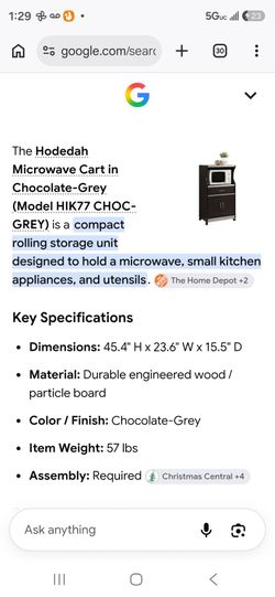 Hodedah HIK77 Microwave Kitchen Cart in Chocolate-Grey