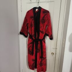 Vintage Christian Dior Robe Large Red & Black W/ Belt