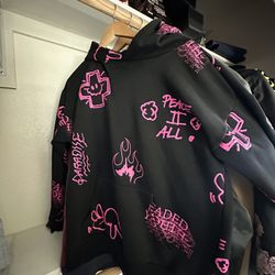 Faded Youth Hoodie – Black/Pink Graphic – Medium