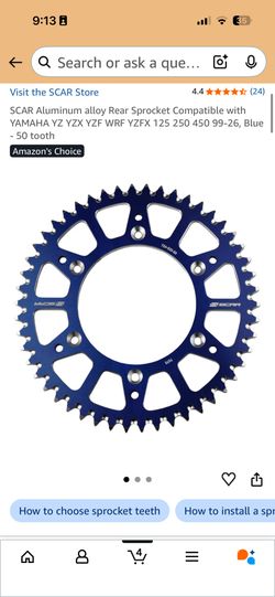 SCAR 50T Blue Aluminum Rear Sprocket Yamaha YZ125/YZ250/YZ450F (99-26)