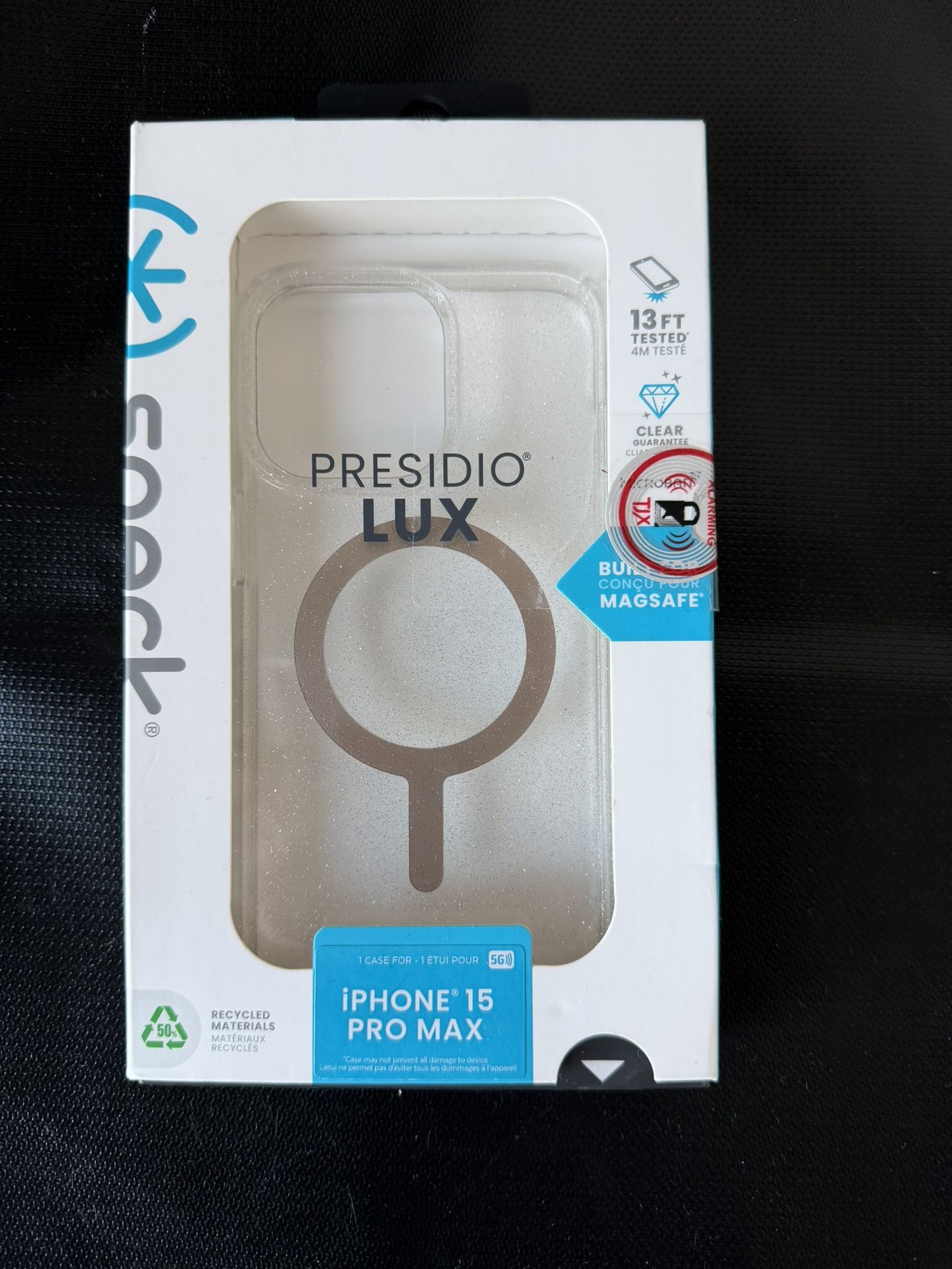 NEW Speck Presidio Lux iPhone 15 Pro Max Case. Megsafe Compatible. Color: Clear with Glitter