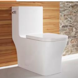Swiss Madison Concorde 1-Piece 1.28 GPF Left Side Single Flush Handle Square Toilet in White with Seat Included