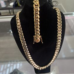 Cuban Link Chain 14MM 24 INCH & Bracelet Gold Over Silver