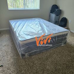 NEW QUEEN PILLOW TOP MATTRESS WITH BOX SPRING 2PC. BED FRAME ISN'T AVAILABLE