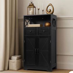Farmhouse Wood Storage Cabinet Cabinet with Adjustable Shelf and 2 Doors Black