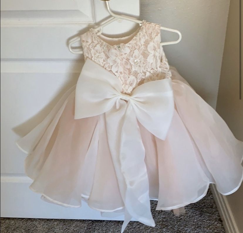 New lace pearl bow flower girl event wedding holiday girls toddler dress