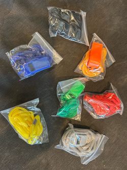 Multi-colored whistle lanyard set of 7 all new