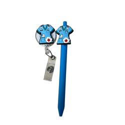 Nurse Scrub Top Retractable Badge Reel ID Holder & Ink Pen