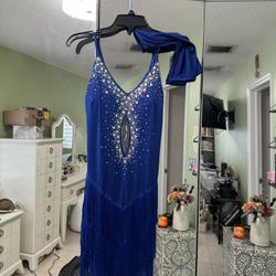 royal blue dance costume with gloves