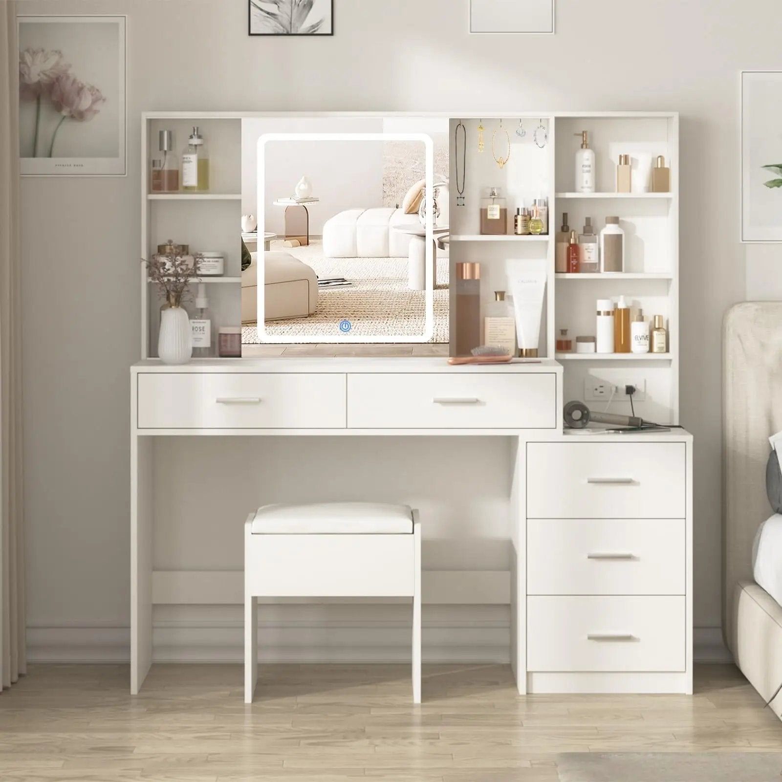 51in Makeup Vanity Desk With Charging Station