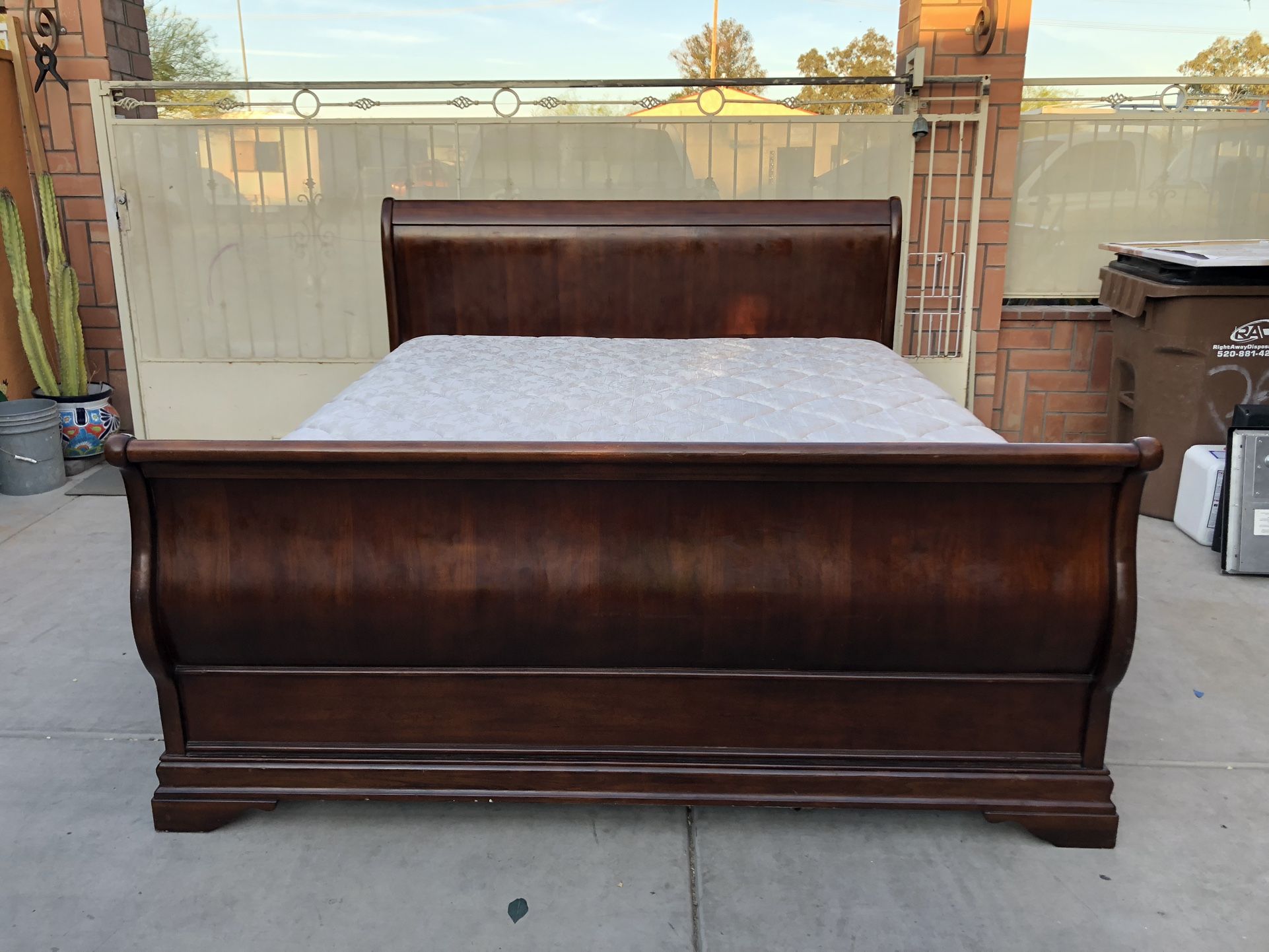 Solid Wood King size bed frame and box spring and mattress -