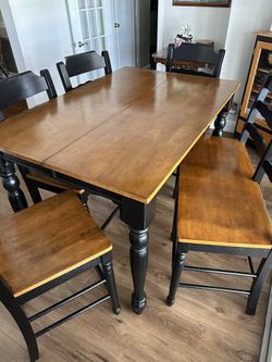 Counter Height Wood Dining Table With 4 Chairs And A 2 Person Bench