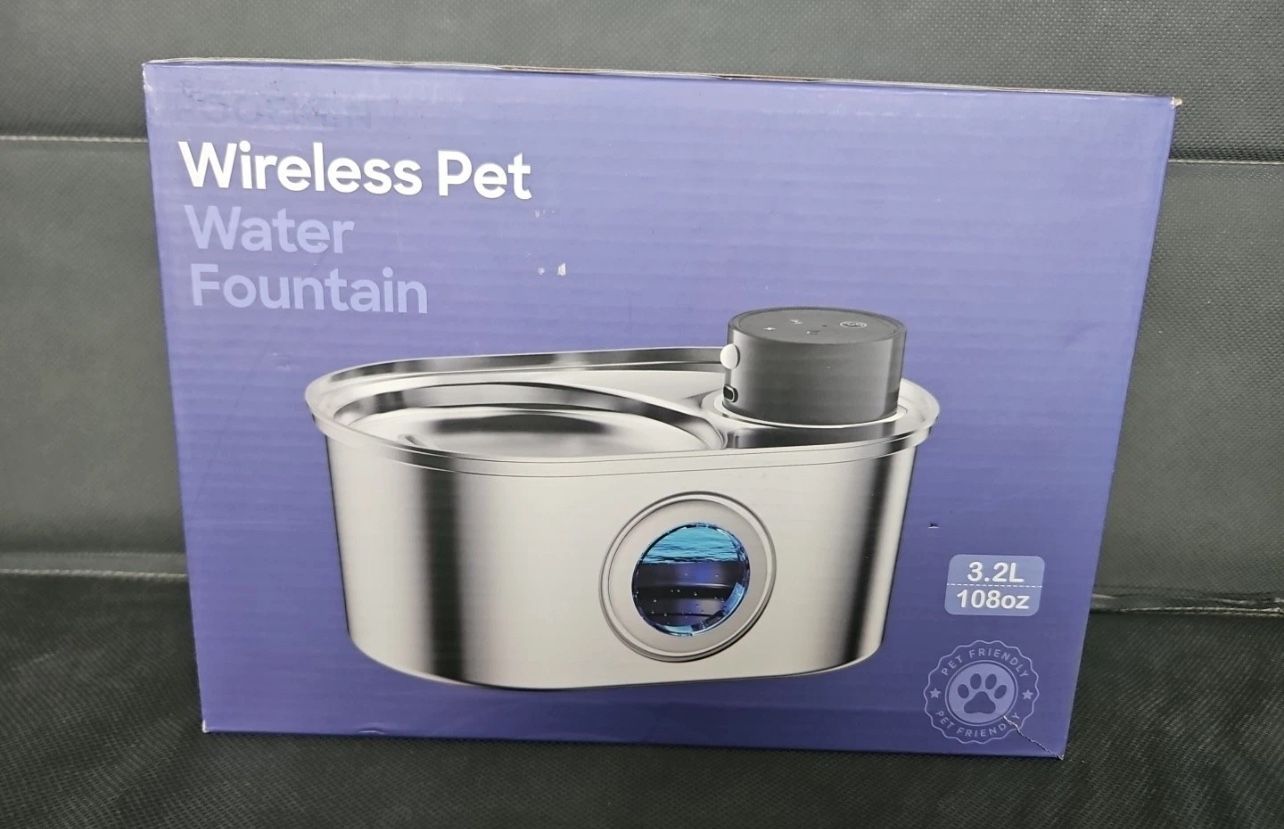 Wireless Cat Water Fountain - Battery Operated Stainless Steel 3.2L