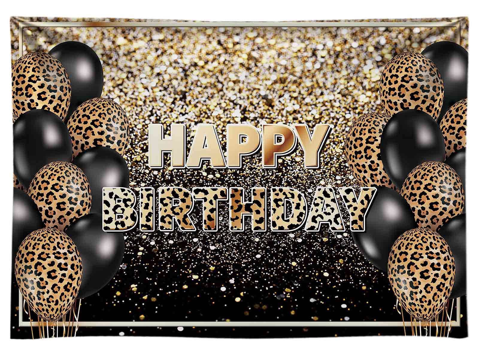 Funnytree 8x6ft Happy Birthday Party Backdrop Black And Gold Glitter