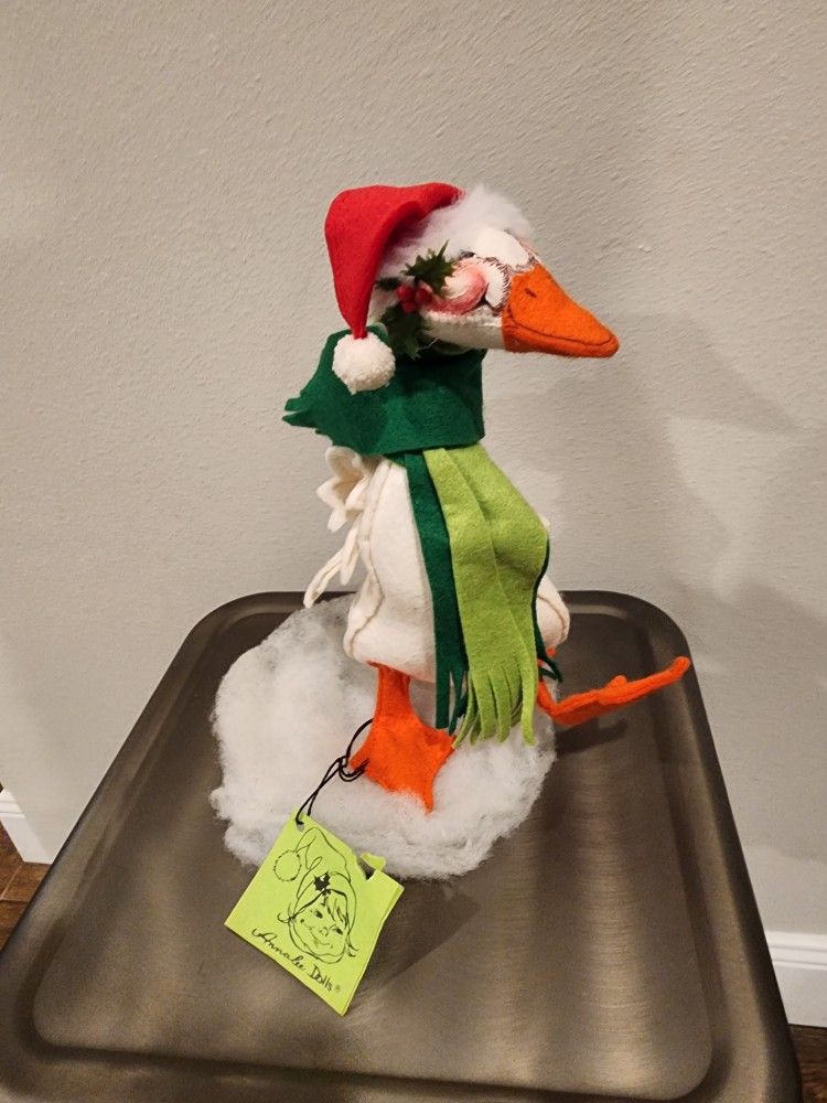 Vintage Annalee Mobilitee Doll 7402 Christmas Goose Santa Hat Green Scarf 12"