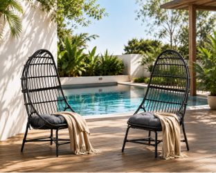 Black Rattan Egg Chairs Set of 2