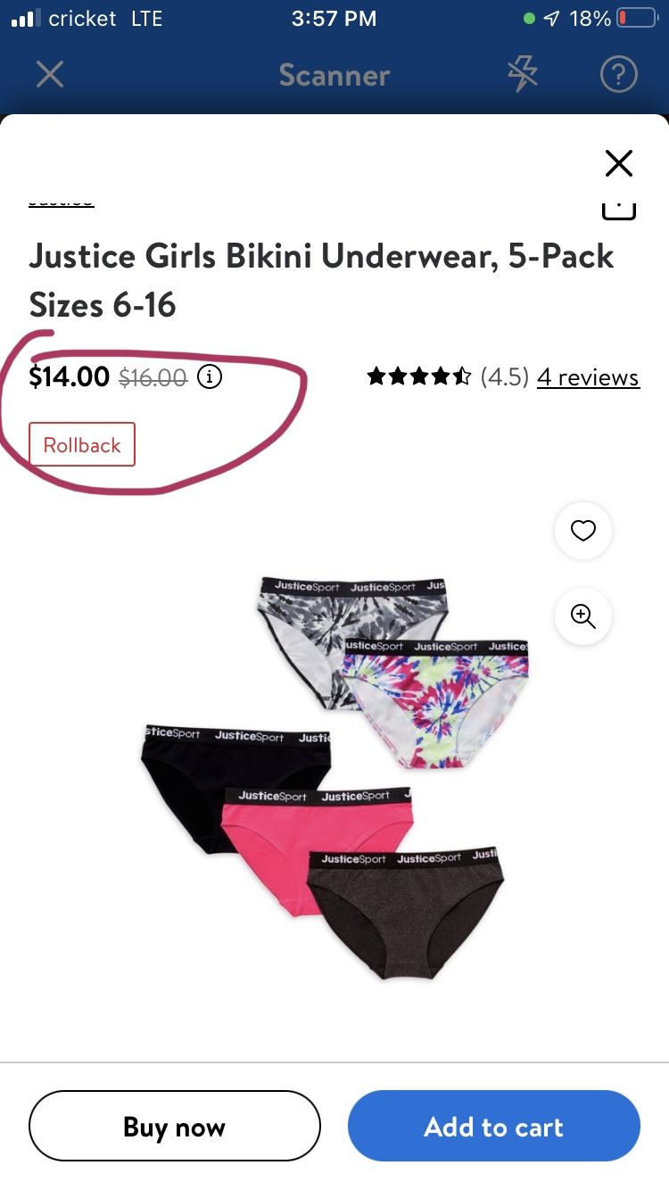 Justice Sport 5 Pack Girls Underwear Size 12 NIP