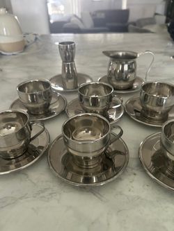 Stainless Steel Espresso Cup and Saucer Set