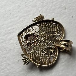 14k Tri Tone Kissing Turtle Dove Pendant 