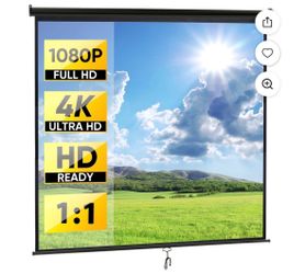 120" 1:1 Manual Pull Down Projector Screen Auto Lock Retractable Projection Screen for Home Theater Presentation, Black