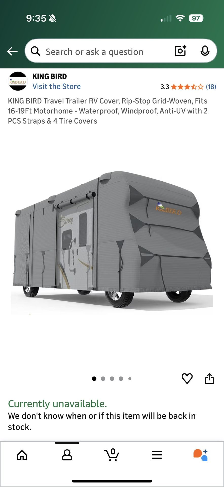 King Bird RV Cover