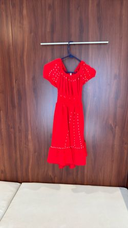 Red Midi Dress with White Dot Detail