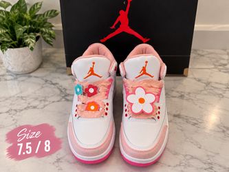 Air Jordan Sneakers White Pink Floral Size 7.5/8