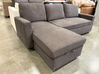 Coffee Brown L Shaped Sectional Pull Out Cushion and Storage Ottoman