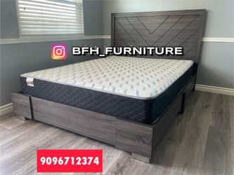 Queen Grey Alpine platform bed with Orthopedic Mattress Included