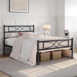 Metal Bed Frame with Curved Design Headboard and Footboard