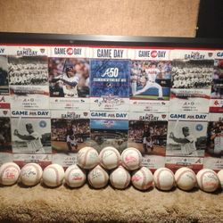 Autographed Baseball Cards,BaseBalls And Programs Mounted On Frame