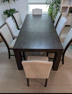 Dark Wood Dining Table with 7 Chairs