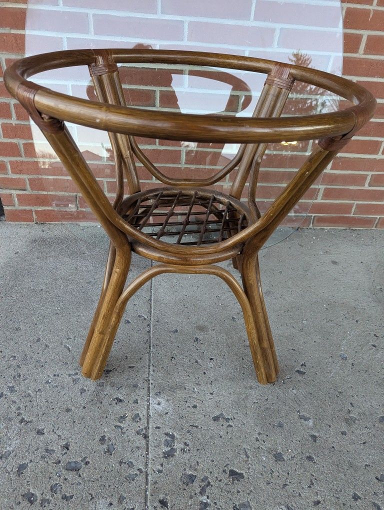 Vintage Glass Top Ratan Bamboo Table