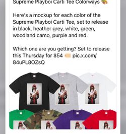 Playboy Carti FW2025 For Winter, Items Supreme T Shirt Preorder THROUGH APP OR MEET AT STORE. 