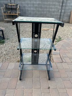 3-Tier Glass and Black Metal Media Stand