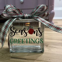Glass square block with lights(Seasons Greeting)