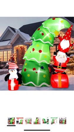 Brand new in box! 7 ft Inflatable Christmas Tree Outdoor Decoration Blow up Tree with Santa Gnomes Snowmen Gift Boxes Yard Decorations Build-in LED Li