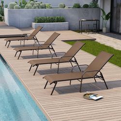 2390i $240  Chaise Lounge Chair Outdoor, Pool Chairs Set of 4 with Armrests (Brown) 5-Position Adjustable Backrest, Sturdy Metal Frame and All Weather