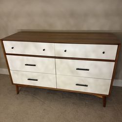 West Elm Mid-Century 6 Drawer Dresser Walnut White 56x18x36