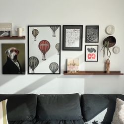 Large Black Frame with Hot Air Balloon Art