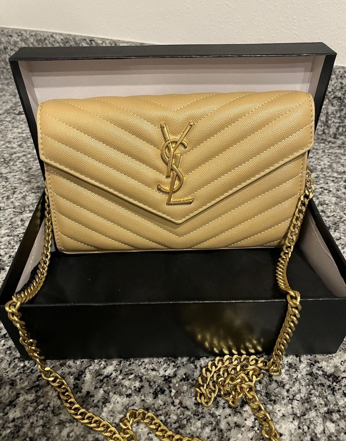 Yves Saint Laurent Khaki Leather Crossbody Bag With Dustbag