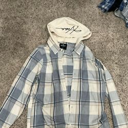 🏄‍♂️ Hollister  NEW !! Hoodie Flannel Shirt - Blue Plaid - Size XL $20 