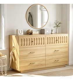 54" Storage Cabinet with 6 Drawers Modern Coffee Bar Wooden Livingroom Furniture Home Organization Dining Room Buffet Cabinet Kitchen Console Table En