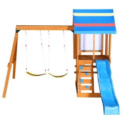 Wooden Outdoor Swing Set 3 in 1 Swing Set outdoor Children's Playset with Slide , 2 Swings and Climber for Garden, Backyard and Playground, Blue