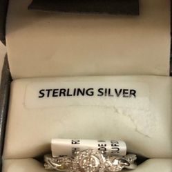 Sterling Silver Diamond Ring Finger Size 7 