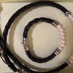 NWT Honora Leather And Pearl Necklace/Bracelet Set