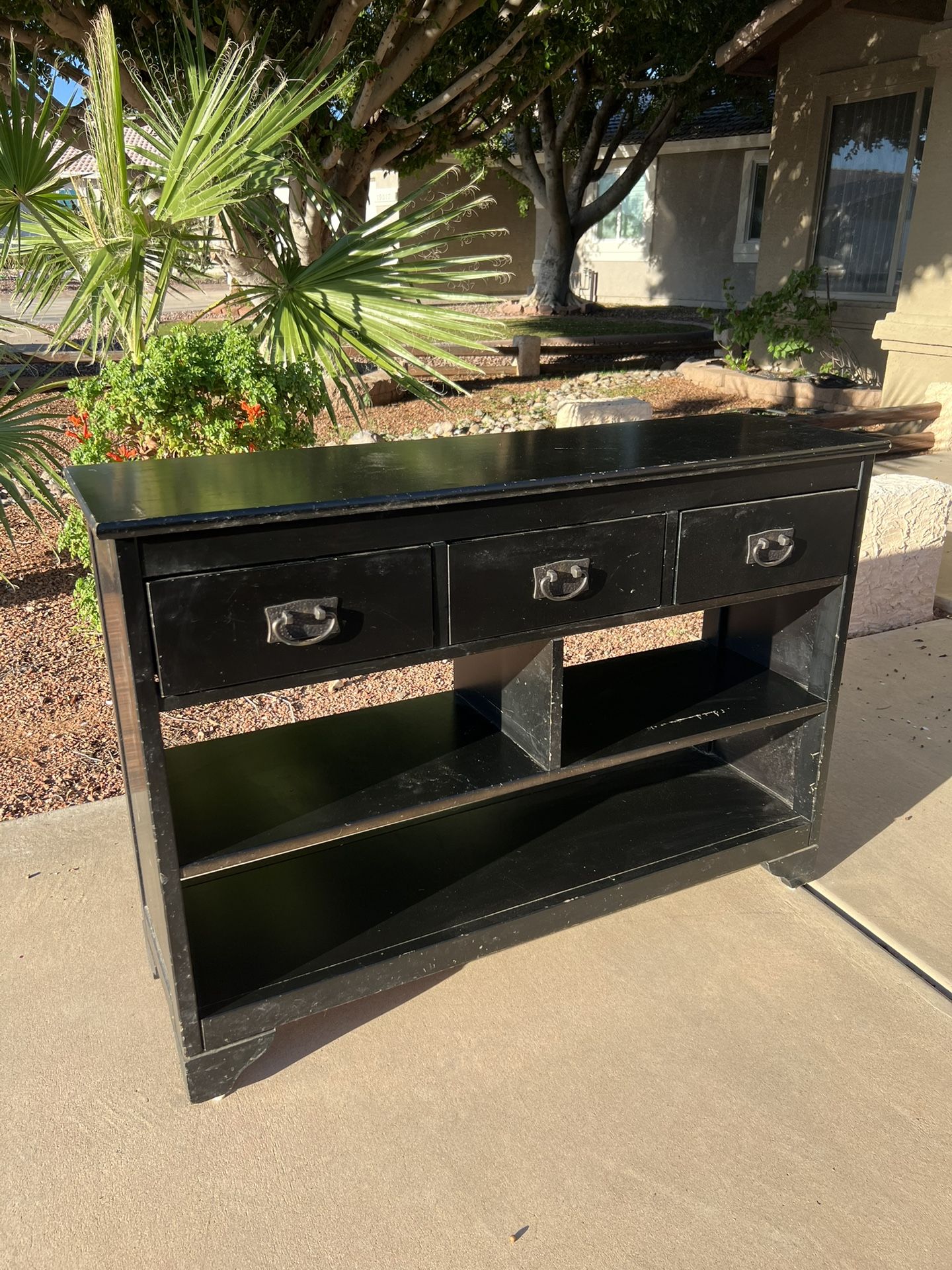 Vintage Antique-Style Entryway Table with 3 Drawers & Shelves — $30